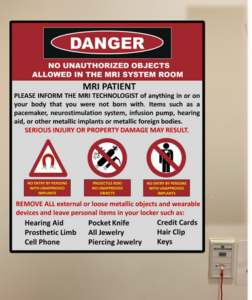 MRI Danger No Metallic Items Wall Sign